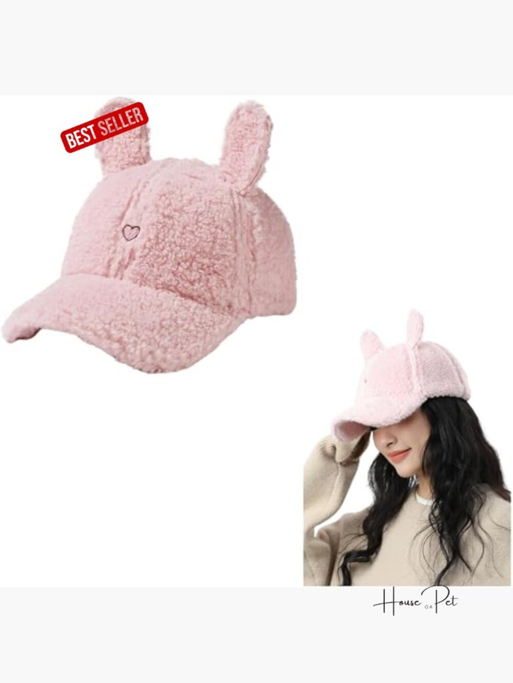 Winter Wool Slouchy Beanie with Cute Rabbit Ears Casual Baseball Cap